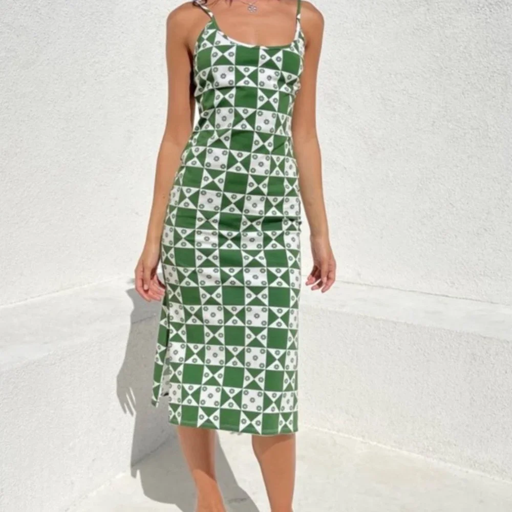 NWT Lisa Says Gah Elsa Slip Dress - SMALL - Floral Quilt Boonville Green - Picture 1 of 6